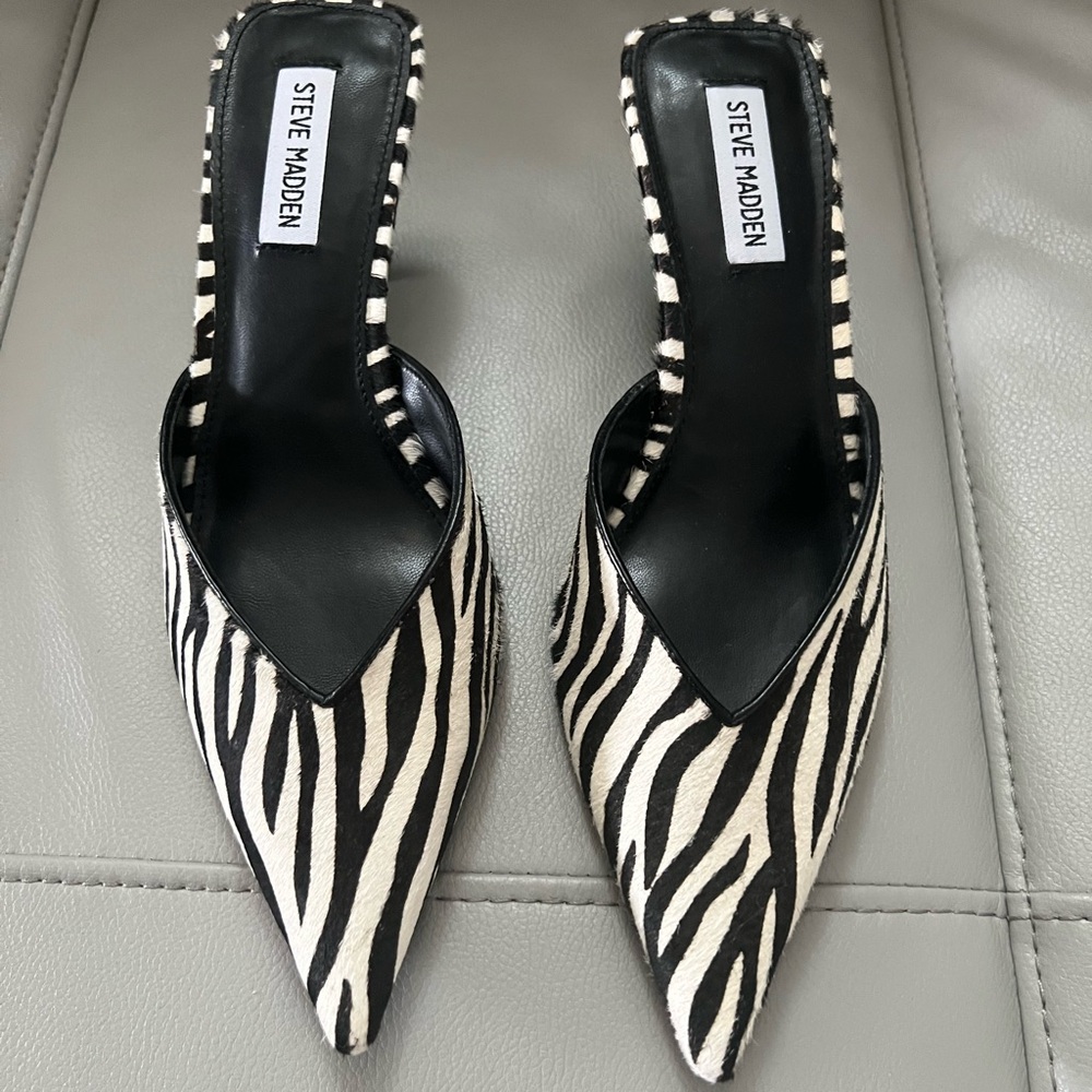 Steve Madden Zebra Print Heels in Black and Cream